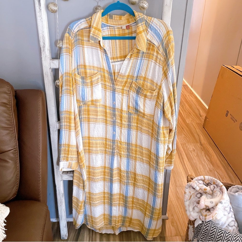 Anthropologie Pilcro Yellow Plaid Shirt Size XL - Picture 3 of 10
